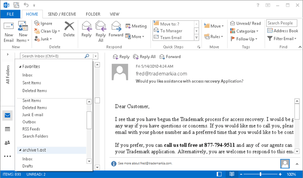 view details in converted outlook pst file