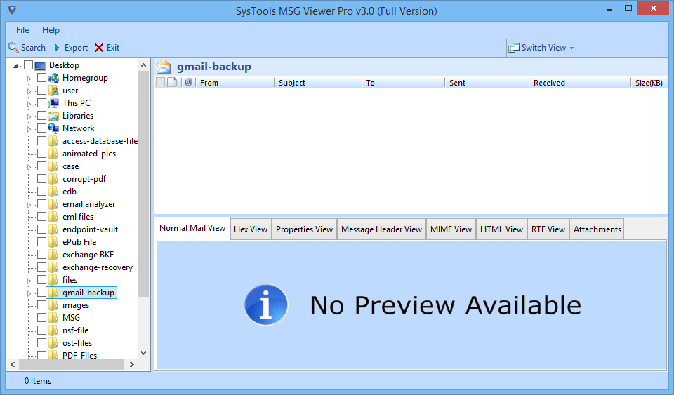 interface of MSG file viewer tool