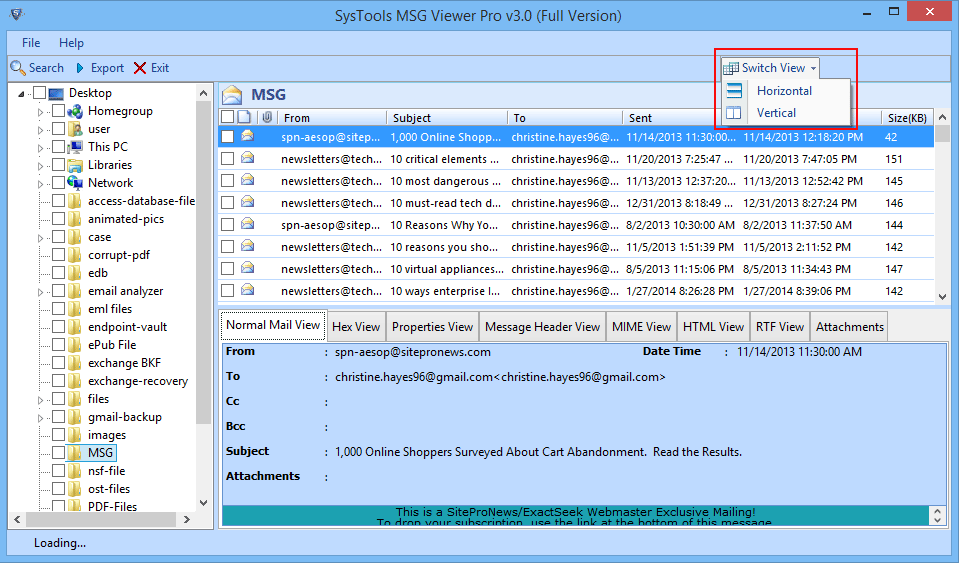 open msg file in different mode