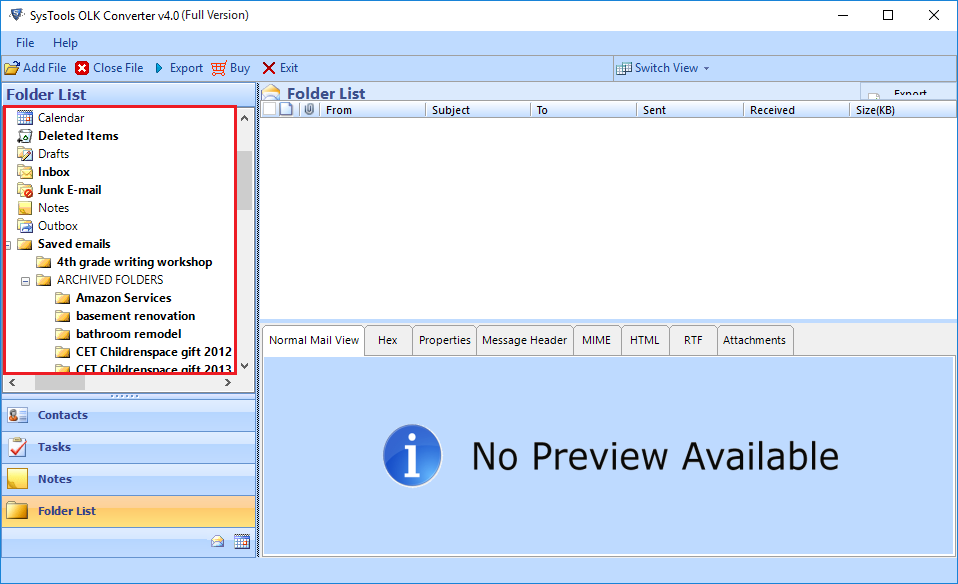  select option to export OLK File to PST 