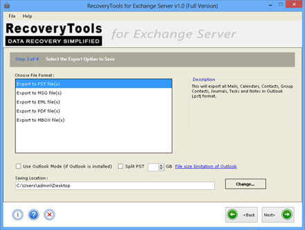 multiple export option provided by tool