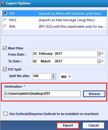 select destination path