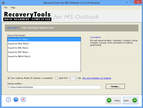 select export file format