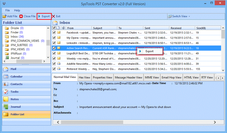 select eml option