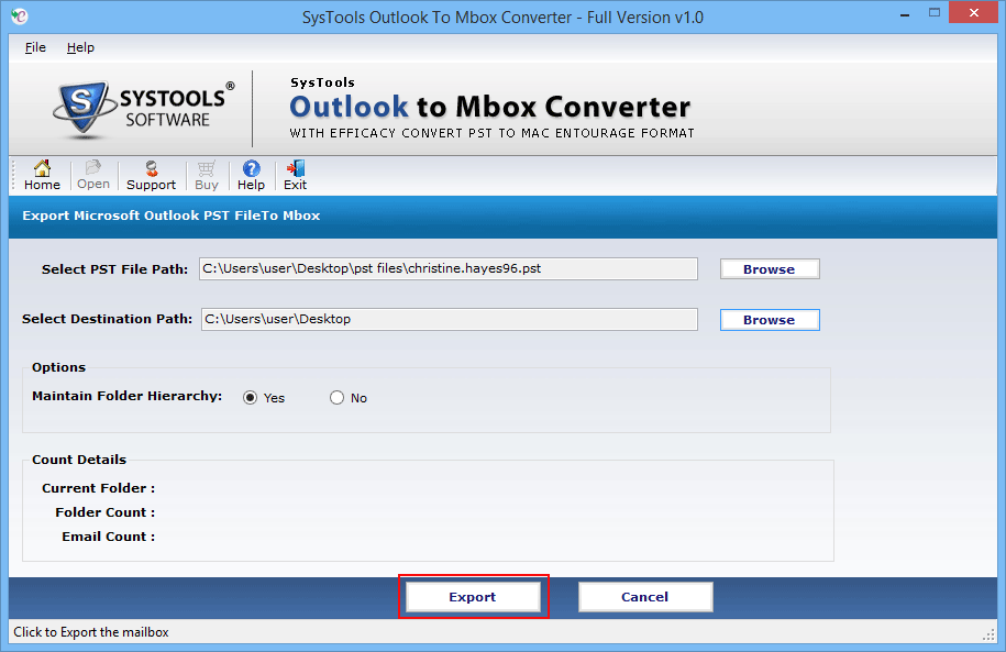 select export option