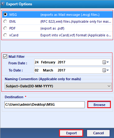  select option to convert PST to MSG Format 