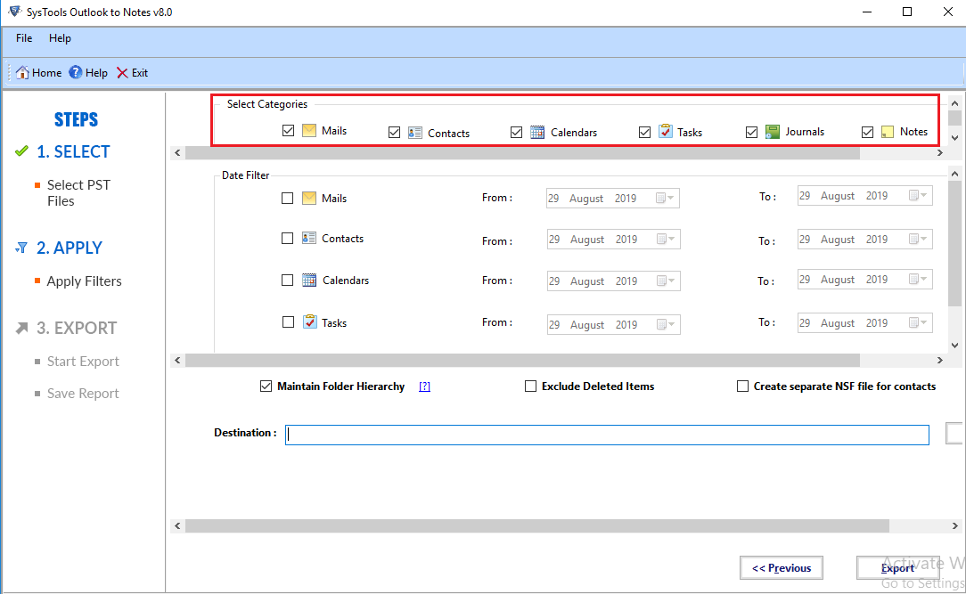 select items to export