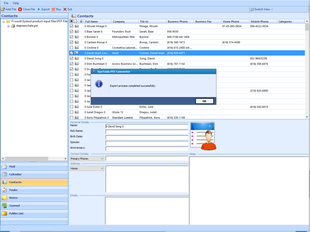 convert PST contacts into VCF format