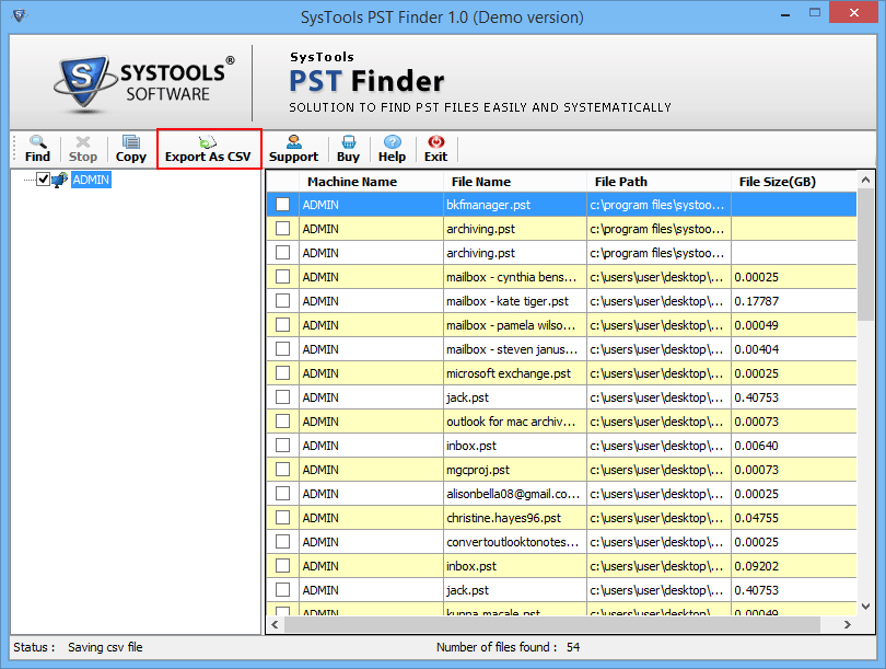 select export csv option