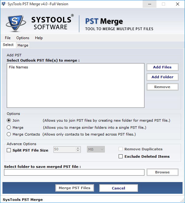 interface of merge pst tool